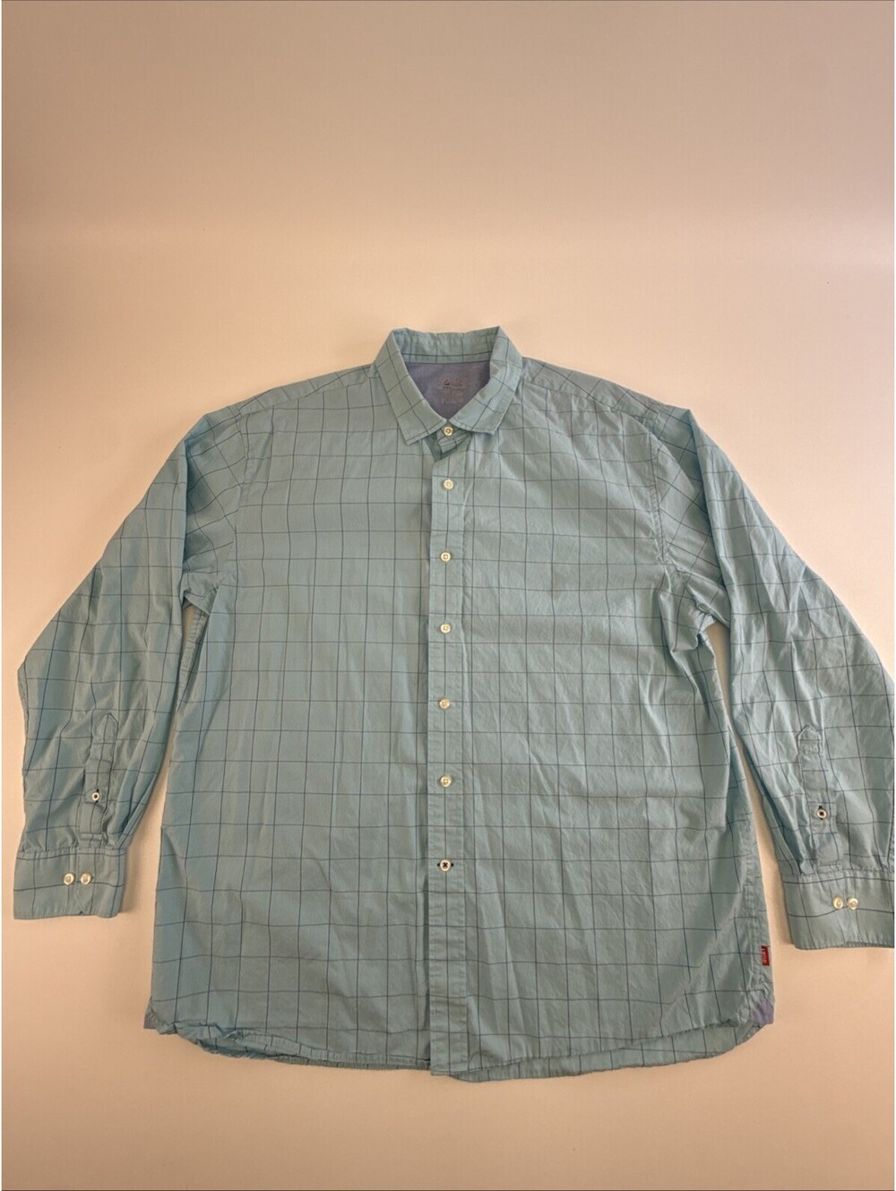 Izod men's button down Large Check Aqua & Blue long sleeve XL